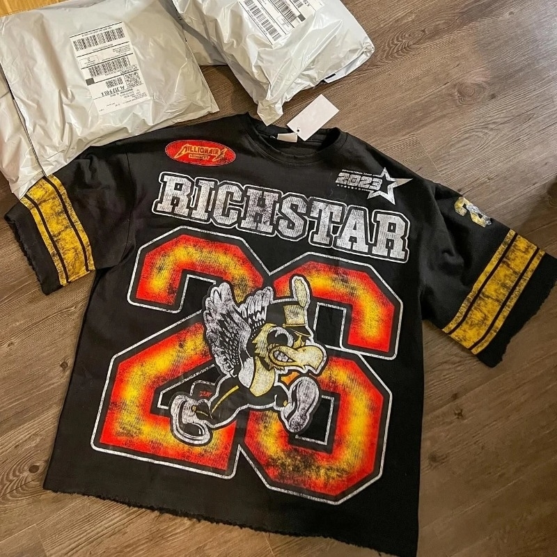 American Summer Hip-hop Rock Clothing Men Y2k Harajuku High Street Letter Cartoon Print Oversized Short-sleeved T-shirt Women 240815