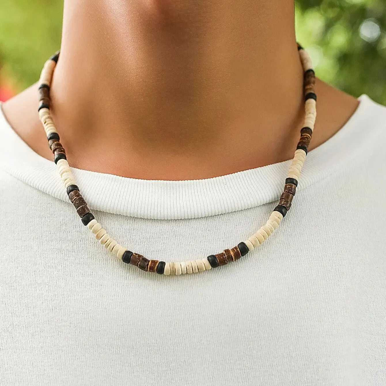 Fashion Men Summer Beach Wooden Bead Surfer Necklace Simple Geometric Tribal Ethnic Handmade Chain Steampunk Male Jewelry GiftX240919