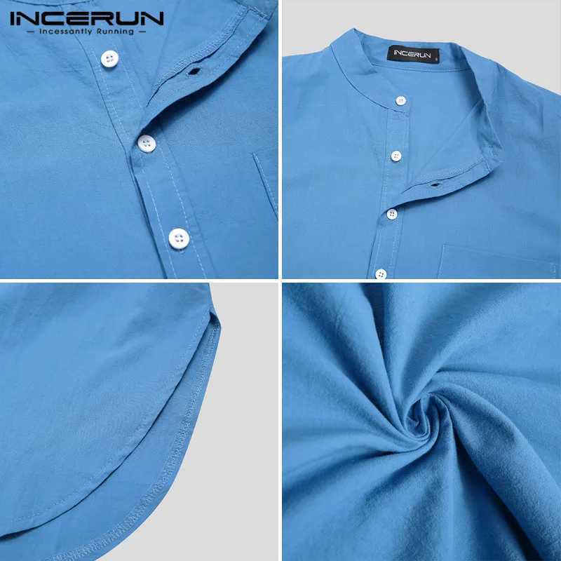 INCERUN Cotton Mens Sleep Robes Solid Color Long Sleeve Nightgown O Neck Leisure Mens Bathrobes Comfort 2023 Homewear Plus Size Y240919