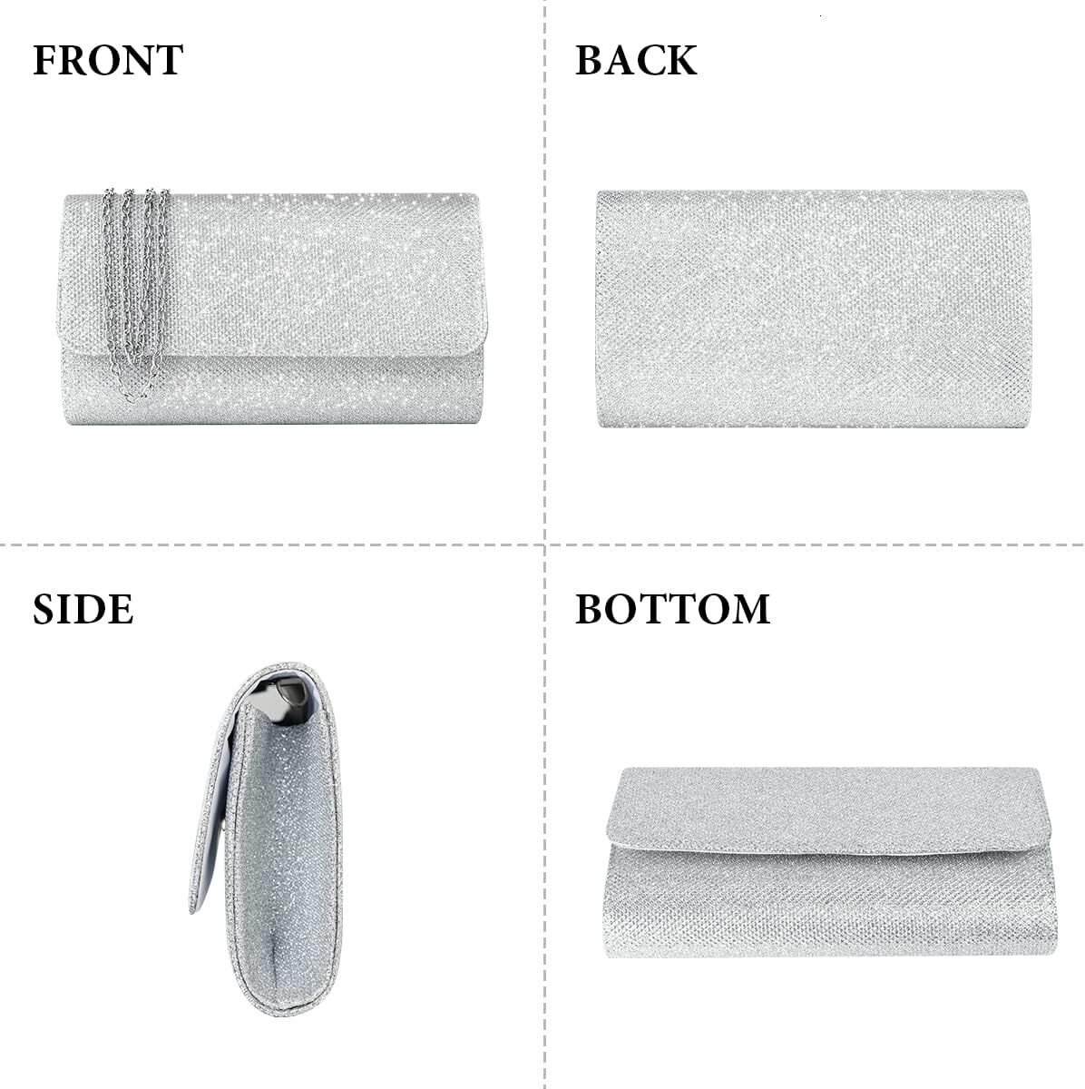 Women's Pochette, Ceremony Removable Chain Bag Strap, Shoulder Bags for New Year's Ball, Party - Sier