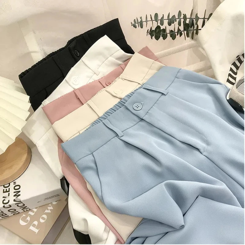 2026 Fashion Elastic High Waist Suit Pants Women Spring Casual Loose Straight Black Trouser Office Ladies Nine Points Streetwear