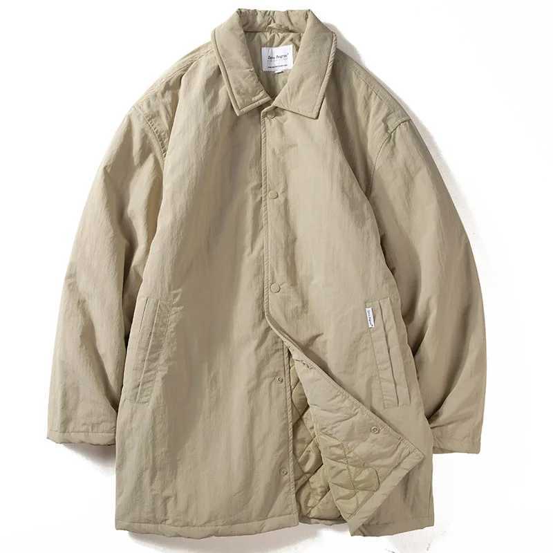 Japanese Vintage Lapel Cotton Jacket For Men Winter Mid-Length Cotton Coat Mens Warm Quilted Windbreaker Cityboy Jacket Men M240919