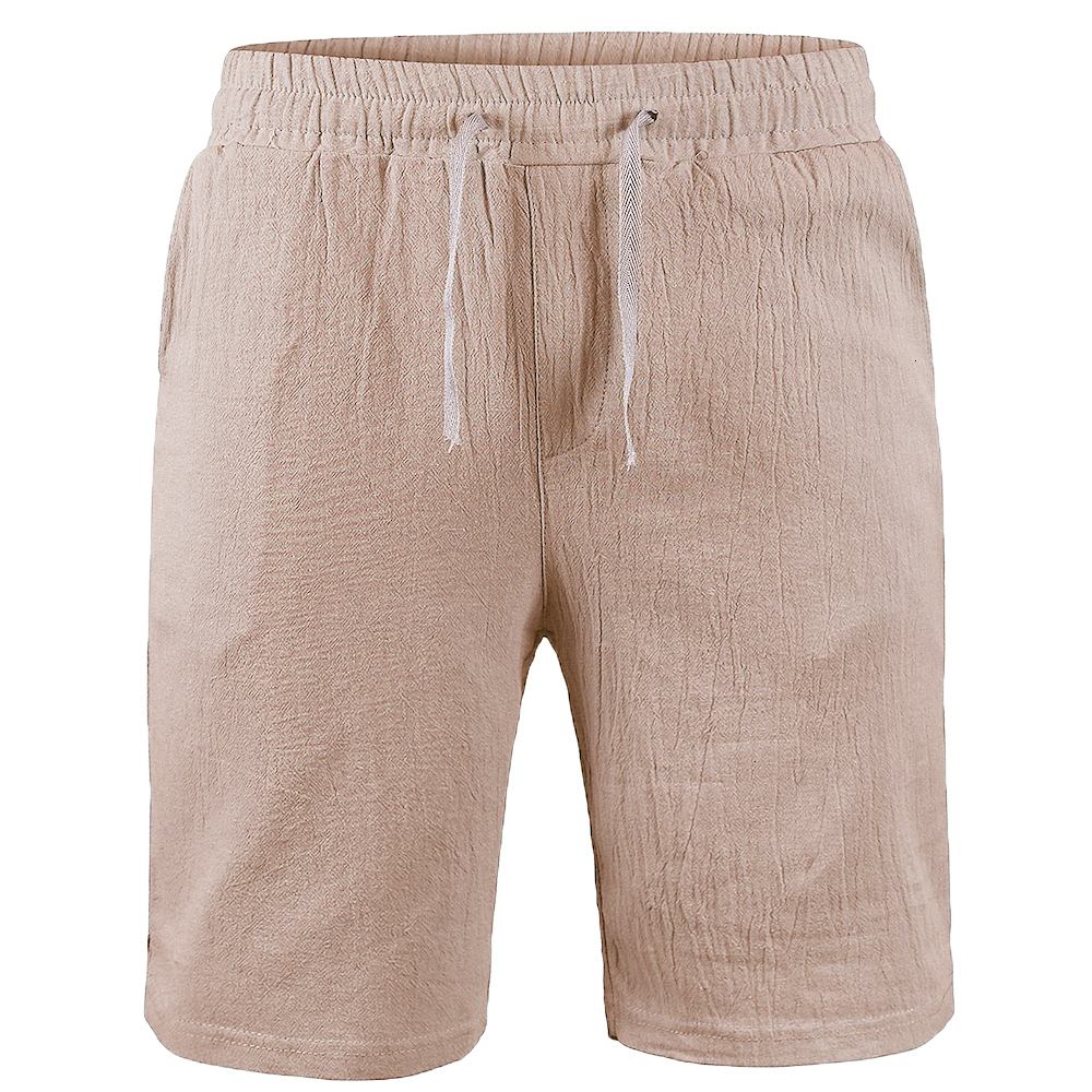 Men's Cotton Short Pants Men Summer Breathable Solid Color En Shorts Loose Casual Lace Up Bottoms