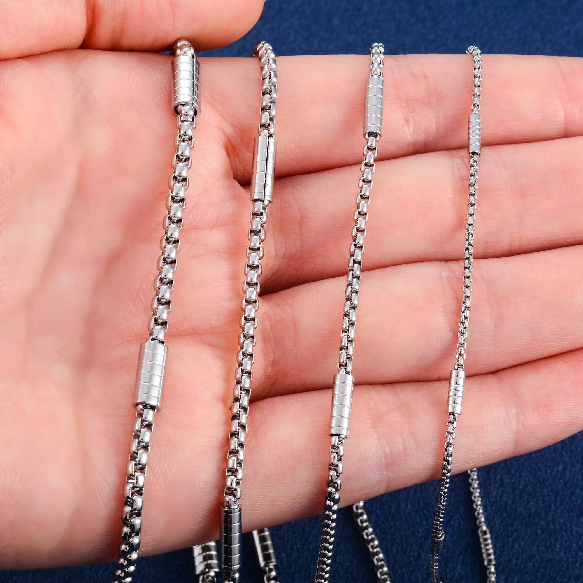 Mens Womens Square Box Chain Cylinder Long Necklace Stainless Steel Jewelry Accessories for DIY Gift Waterproof ChokerX240919