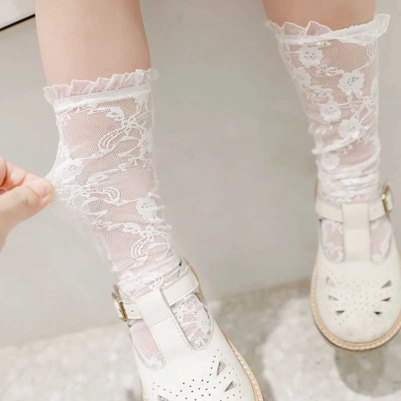 Kids Socks Baby Girls Knee High Socks Long Kids Soft Lace Stuff Princess Sock Ruffle 0-6Years Cute White Girl Socks Q240920