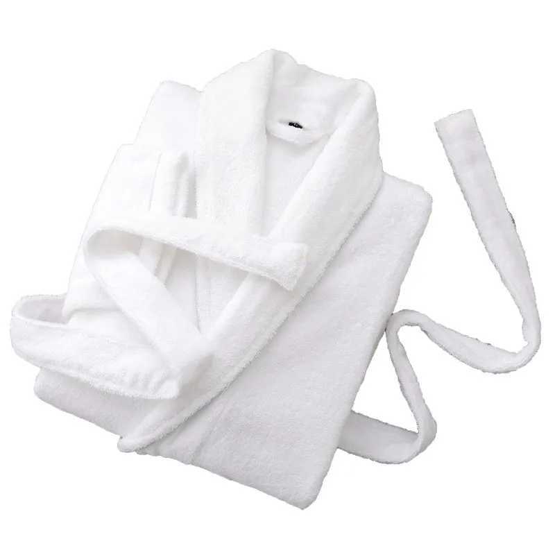 Homewear 100% Cotton Thinkening Toweling Terry Robe Winter long Robe couples man Bathrobe Soft Sleeprobe Casual blue Y240919