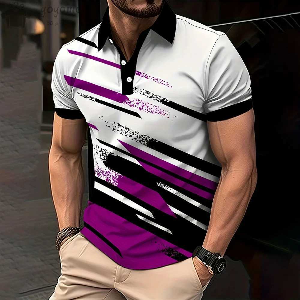 Fashion Mens Polo Shirts Gradient Line Summer Simple Pattern Print Short Sleeve Tee Casual Tops Striped T Shirt for Man ClothingXJ240920