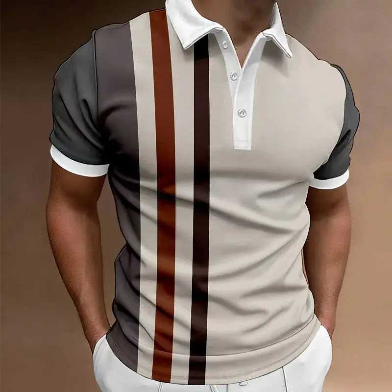 Classic Mens Polo Shirt Summer Stripes Short Sleeve T-shirts Casual Business Button Tops Tee Fashion Polo Shirts Man ClothingX240920