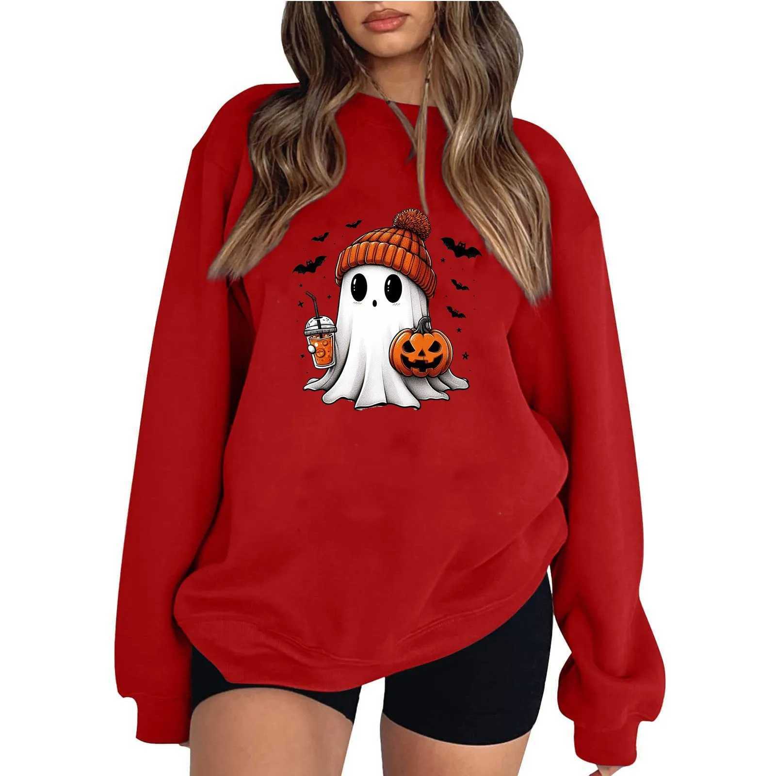 Women Hoodies Cute Boo Pumpkin Sweatshirts Spooky Halloween Harajuku Girls Sweat-Shirt Long Sleeve Outerwears O-Neck Clothing Y240920