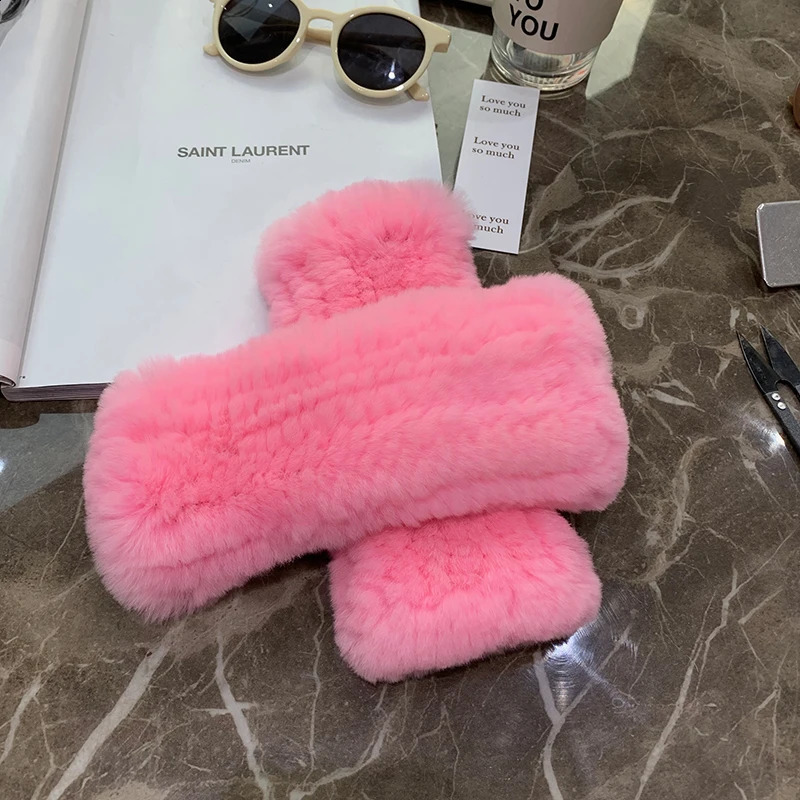 Winter Real Fur Golve Women Outdoor Warm 100% Real Rex Rabbit Fur Gloves Knit Thick Natural Soft Rex Rabbit Fur Mittens 240914