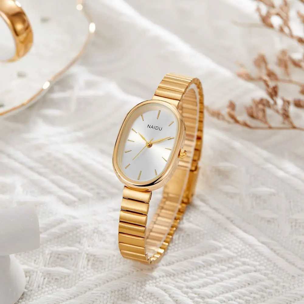 Women Quartz Watch Luxury Oval Shaped Fashion Mini Case Small Roman Numeral Dial Female Full Metal Band Watches Niche WristwatchX240920