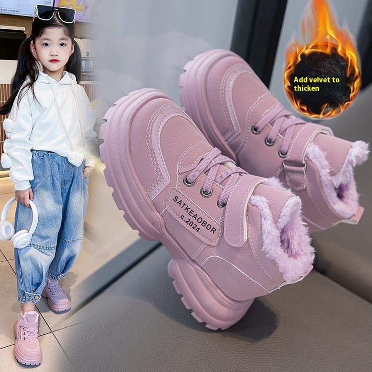Children's plush thick high top cotton shoes 2023 winter new item, men's and women's fur integrated outdoor warm snow boots