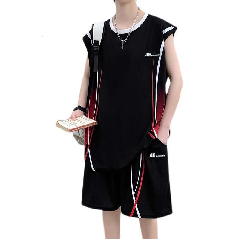 Summer Ice Silk Quick Drying T-Shirt For Boys Aged 13-15, Junior High School Student Tank Top, Jersey Set, 14 Big Boys Basketball Uniform