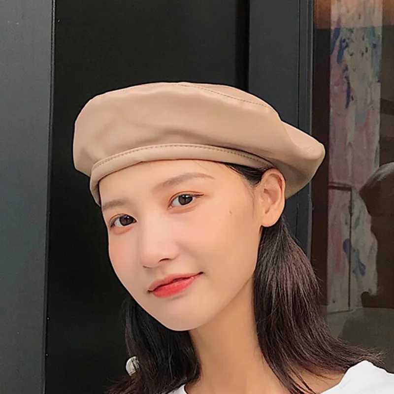 Women Girl Beret French Artist Warm Wool Winter Beanie Hat Cap Vintage Plain Beret Hats Solid Color Elegant Lady leather CapsX240919