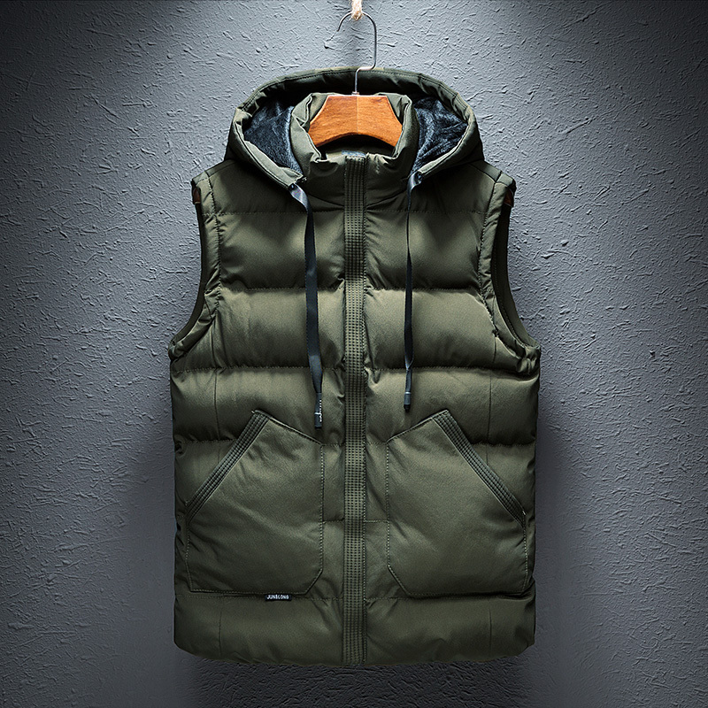 New Hooded Sleeveless Jacket Autumn Men Fashion Casual Coat Winter Windproof Warm Vest Detachable Hat Waistcoat Male