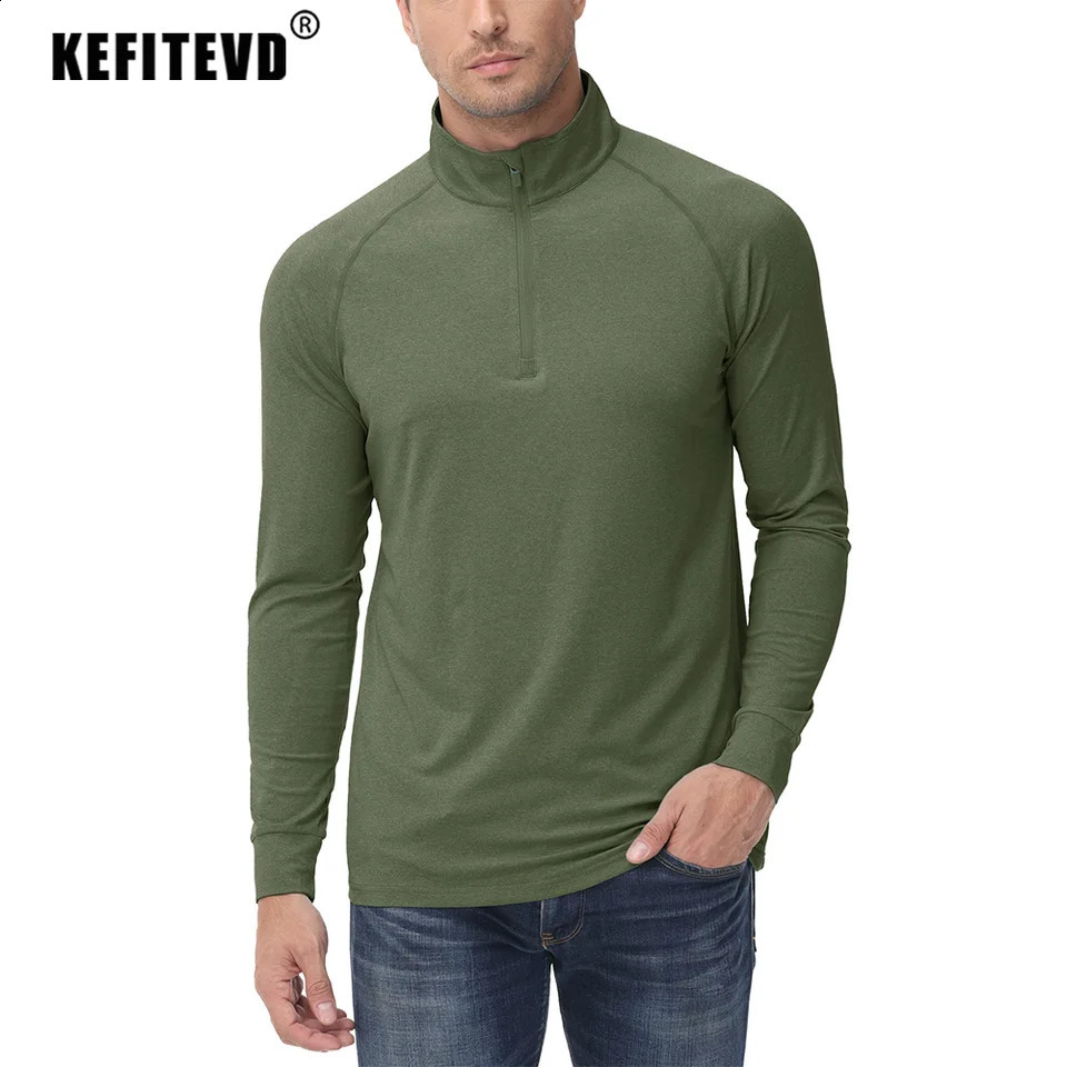 KEFITEVD Summer UPF 5014 Zipper Top Mens Long Sleeve Quick Drying Tshirt UV Protective Lightweight Sports Shirt Running 240909