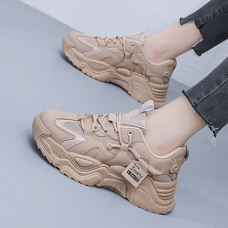 New 2024 Summer Women's Running Korean Style Casual Sports Shoes Thick Sole Breathable Upper For Students K01