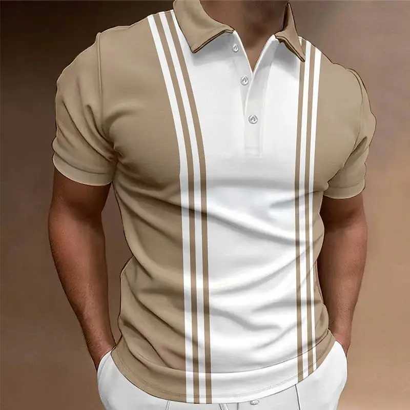 Classic Mens Polo Shirt Summer Stripes Short Sleeve T-shirts Casual Business Button Tops Tee Fashion Polo Shirts Man ClothingX240920