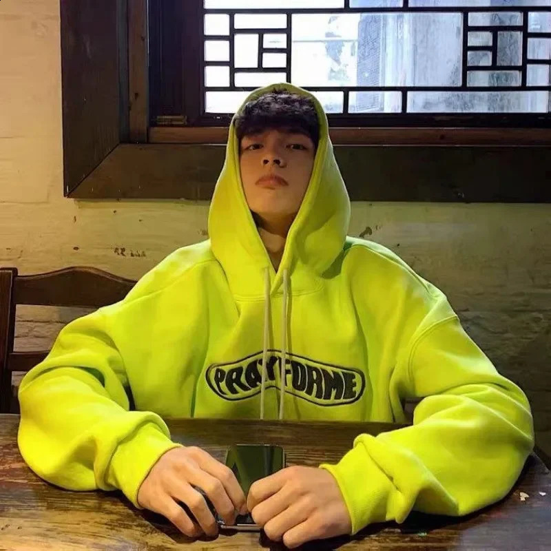 Mens clothing hooded streetwear hiphop mens sportswear letter green printed onepiece warm expression 240911