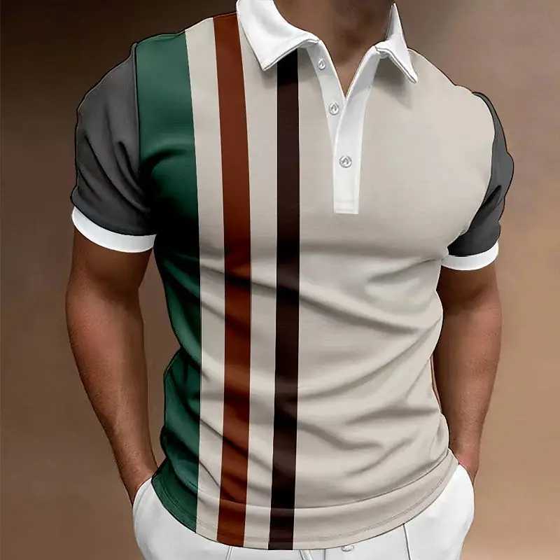 Classic Mens Polo Shirt Summer Stripes Short Sleeve T-shirts Casual Business Button Tops Tee Fashion Polo Shirts Man ClothingX240920
