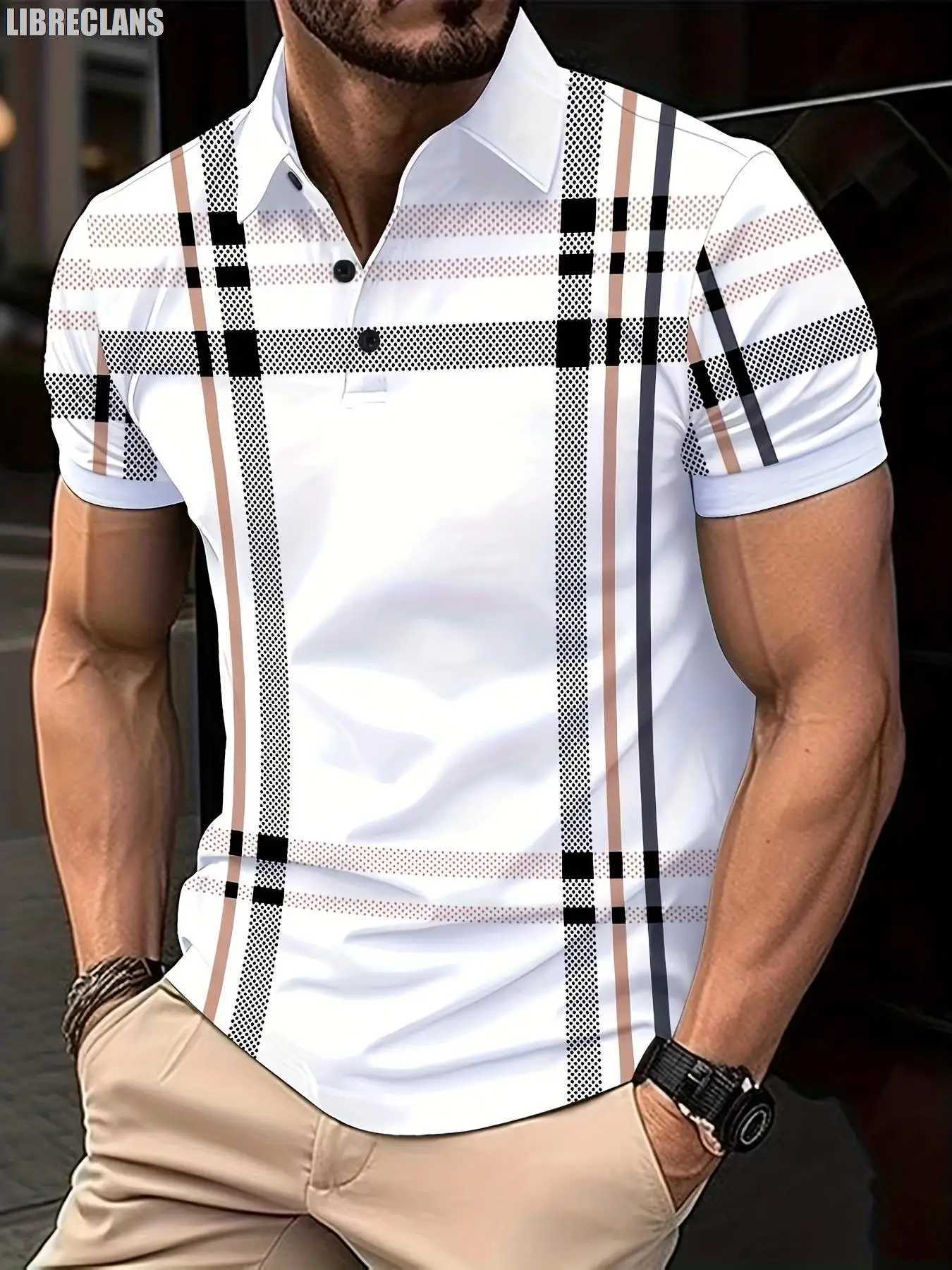 Striped Plaid Printed Mens POLO Shirt 2023 Summer New Mens Top Plus Size Casual Comfort Versatile Short Sleeves for ShoppingX240920
