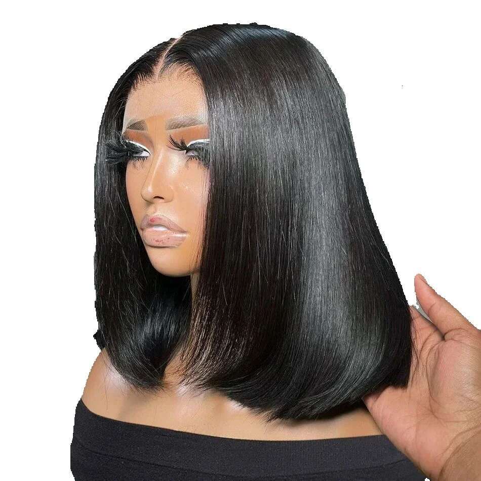 Short Bob Bone Straight 13X4 Front HD Lace Frontal Wig 200 Density Human Hair 8 10 12 14 16 inch For Black Women on Sale