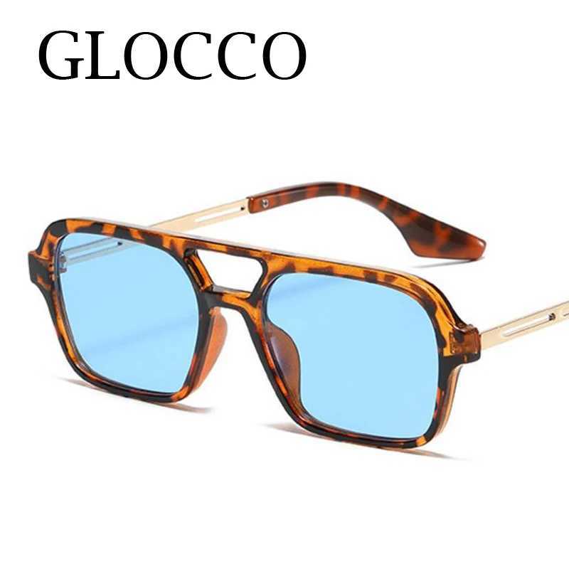Vintage Small Frame Square Sunglasses Women Men Fashion Luxury Brand Double Bridge Sun Glasses For Female Leopard Blue EyewearX240920
