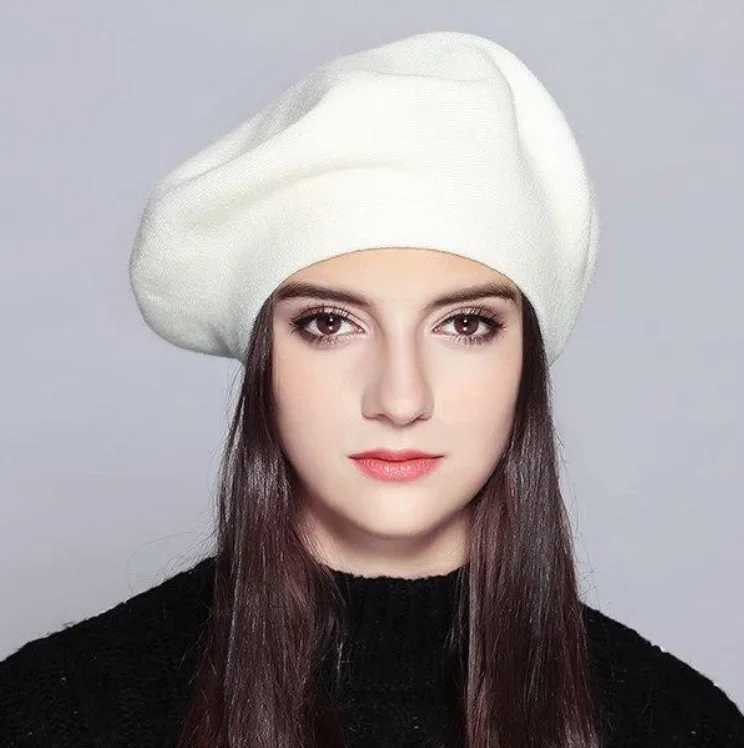Women Berets Fashion Solid Color Wool Knitted Berets With Ladies French Artist Beanie Warm cap in autumn and winter female hatX240919