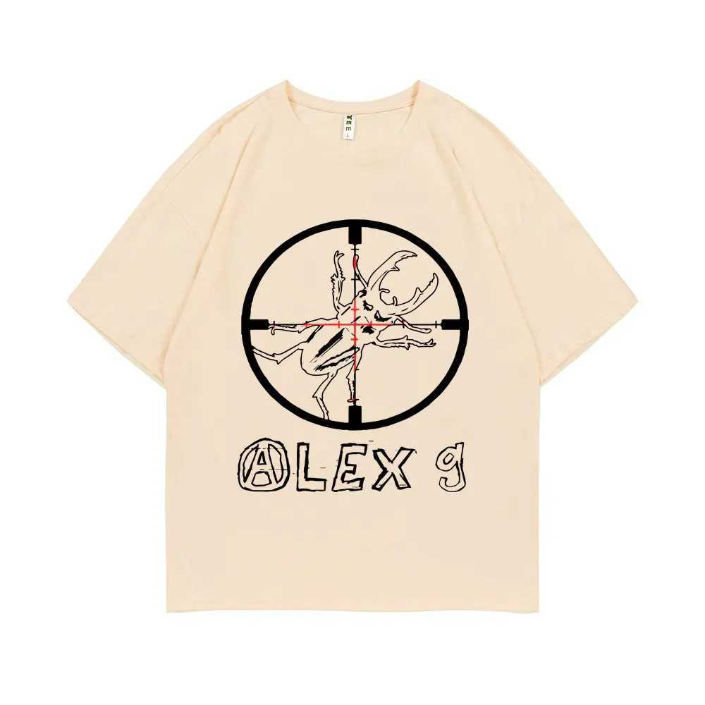 Interesting Alex G printed short sleeved mens fashionable casual loose T-shirt mens retro oversized T-shirt pure cotton O-neck T-shirt CL240913