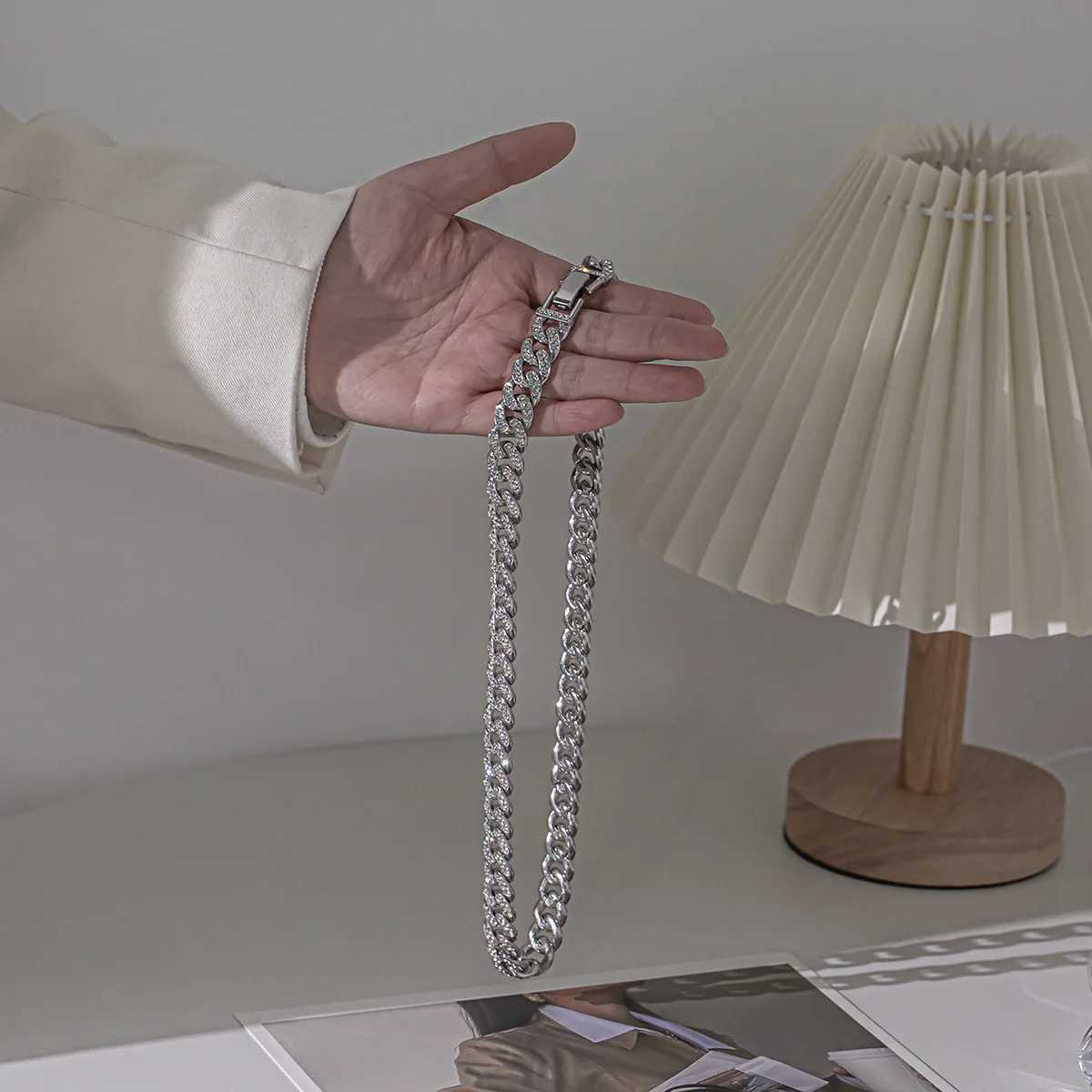 New Design Trend Hip Hop Titanium Steel Necklace ins Fashion Double Row Full Diamond Punk Cuban Necklace For Men and WomenX240919