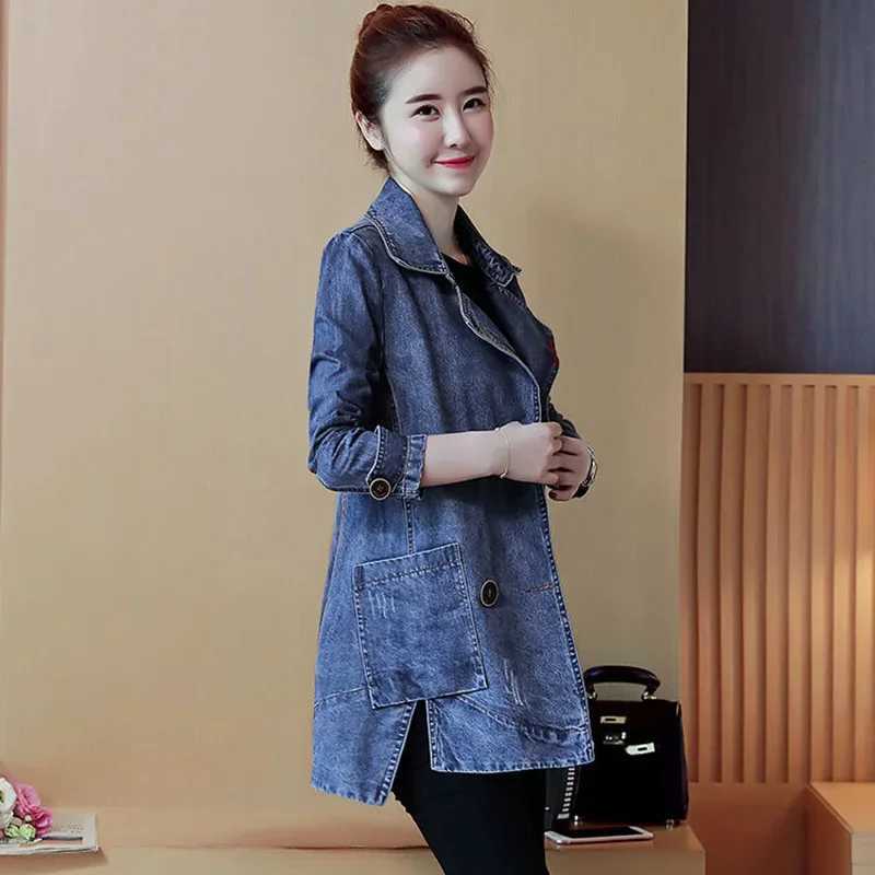 Denim Jackets Womens Spring Autumn New All-match Fashion Loose Casual Jeans Jackets Long Large Size Slim Elegant OutwearX240920