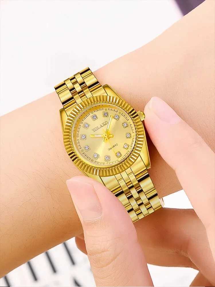 1 PCs Fashion Gold Steel Band Womens Quartz WatchX240920