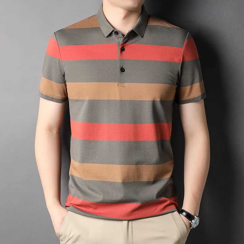 Summer Mens Polo Shirts With Short Sleeve Business Stripes Print Casual Tops Fashion Sport Wear Oversized T Shirts Man ClothesX240920