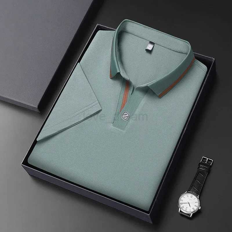 2024 Mens New Solid Color Cotton Business Casual Short Sleeved POLO Shirt Fashion Short Sleeved Comfortable and Breathable TopXJ240920