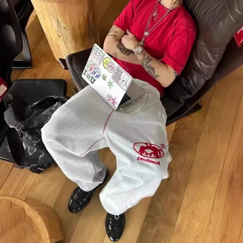 HOUZHOU Y2K Baggy Sweatpants womens retro letter embroidery sports pants mens street loose casual hip-hop jogging pants Trouser 240920