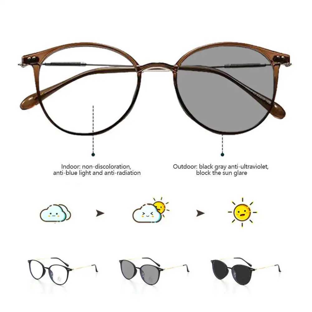 Color Changing Anti Blue Light Glasses Fashion Circular Glasses Frame UV Protection Outdoor Beach Sunglasses For Men WomenX240920