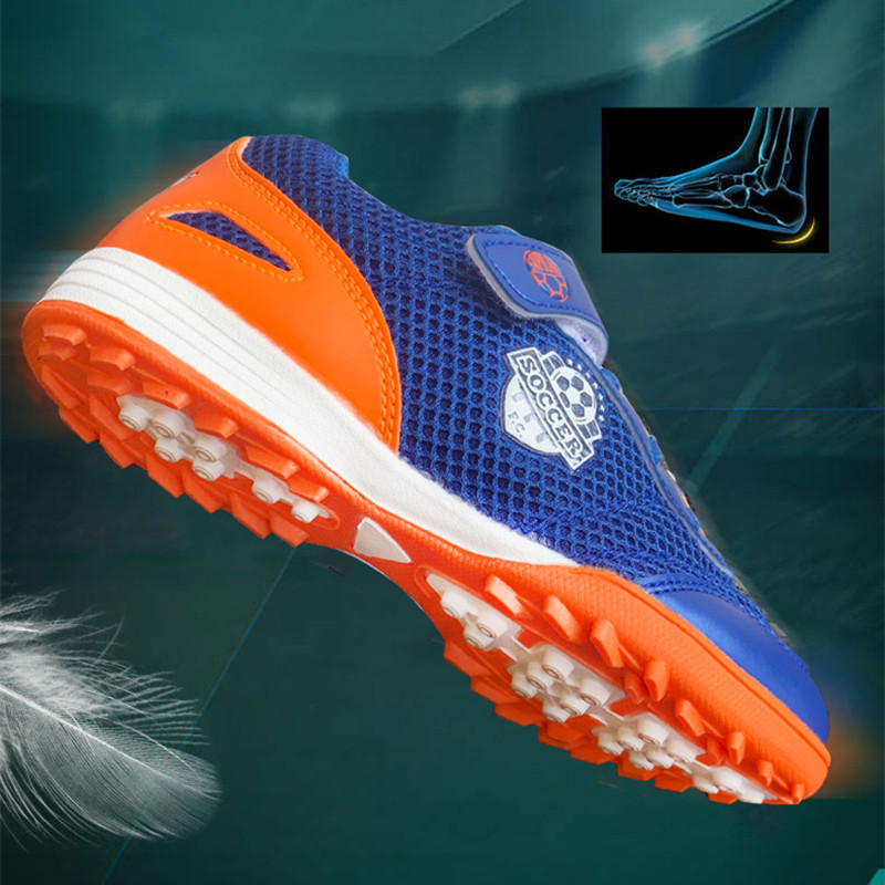 Children Football Shoes Soccer Boots Kids Boy Girl Sneakers New Leather High Top Soccer Cleats Training Outdoor Hook & Loop Mesh