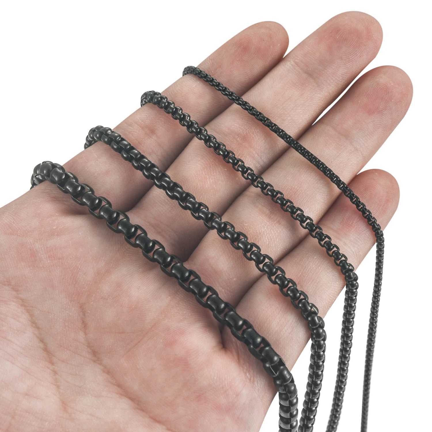 2/3/4/5mm Mens Black Color Plated Stainless Steel Square Rolo Box Chain Ladies Necklace Jewelry Gift Bracelet AccessoriesX240919
