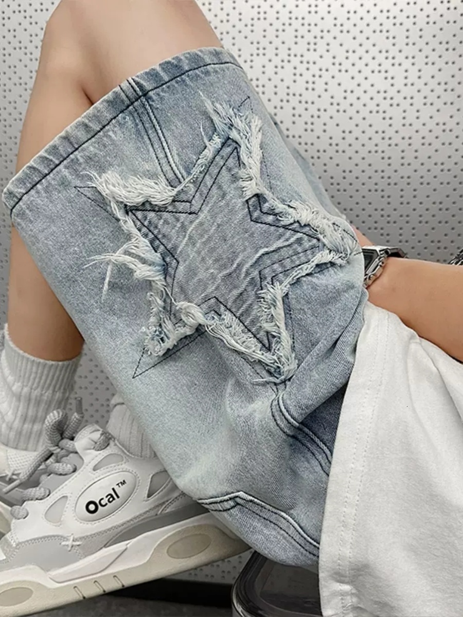 2026 Women Knee Length Blue Denim s Aesthetic Vintage Star Jeans Shorts Y k Haruku Korean Cowboy Short Pants