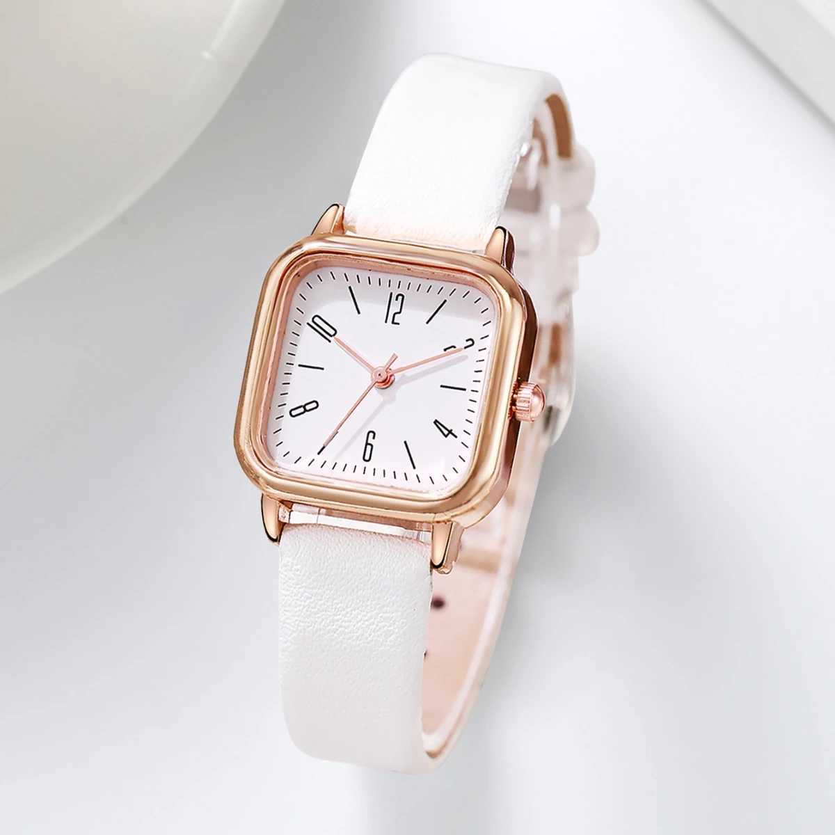 2PCS/Set Fashion Square Women Watches Casual Leather Strap Quartz Watch Rhinestone Bracelet SetX240920
