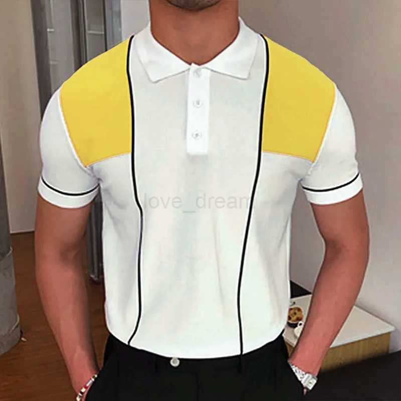 Summer Clothing Mens Luxury Knitted Short Sleeve Polo Shirt Retro Lapel Button-down Patchwork Fashion Business Leisure KnitwearXJ240920
