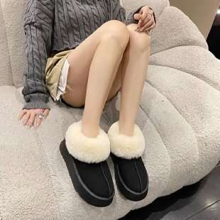 2024 New Plus Size Snow Boots For Lazy People, Solid Color Warmth, Versatile Women's Cotton Shoes, Height Increasing Thick Soled Women