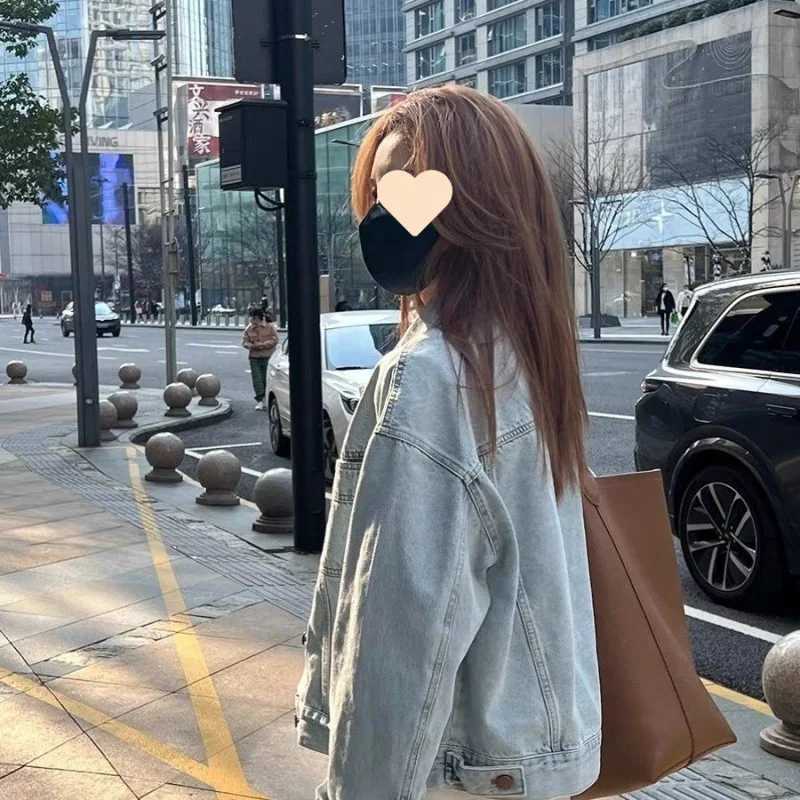 New Ins Korean Wash Cotton Retro Denim Jacket Womens Spring and Autumn Thin Korean Version Loose Short Long Sleeve ShirtX240920