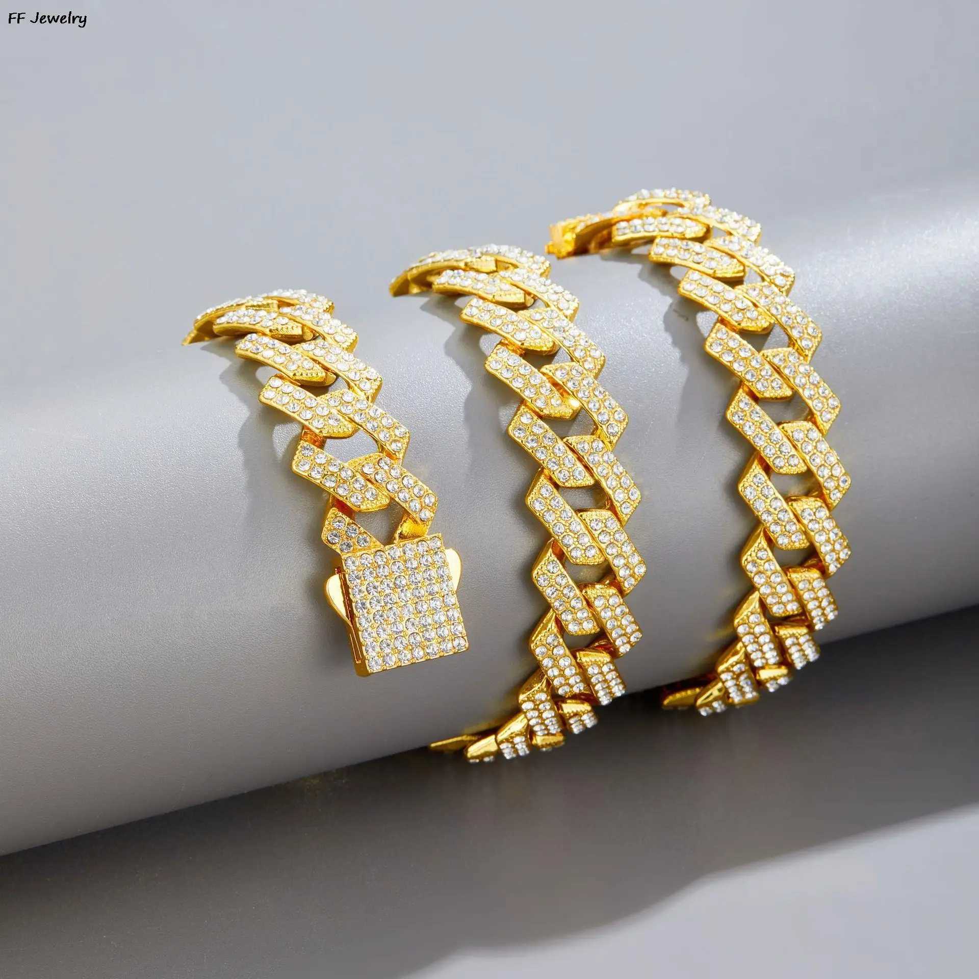 Mens Cuban Link Iced Out Necklace Chain Paved Artificial Rhinestones Rapper CZ Cuban Chain Necklace Hip Hop JewelryX240919