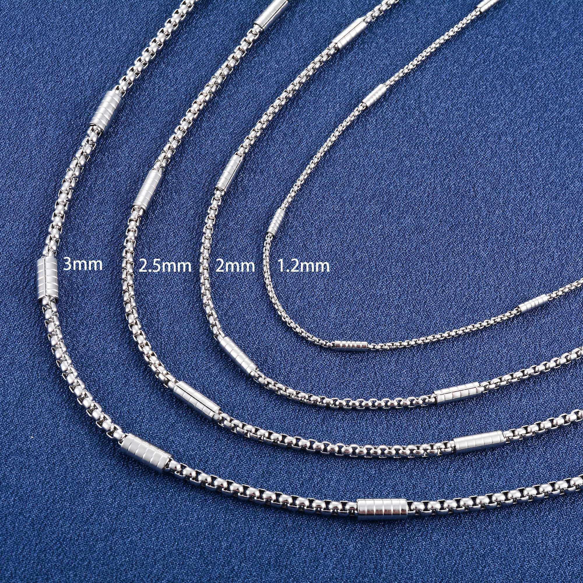 Mens Womens Square Box Chain Cylinder Long Necklace Stainless Steel Jewelry Accessories for DIY Gift Waterproof ChokerX240919