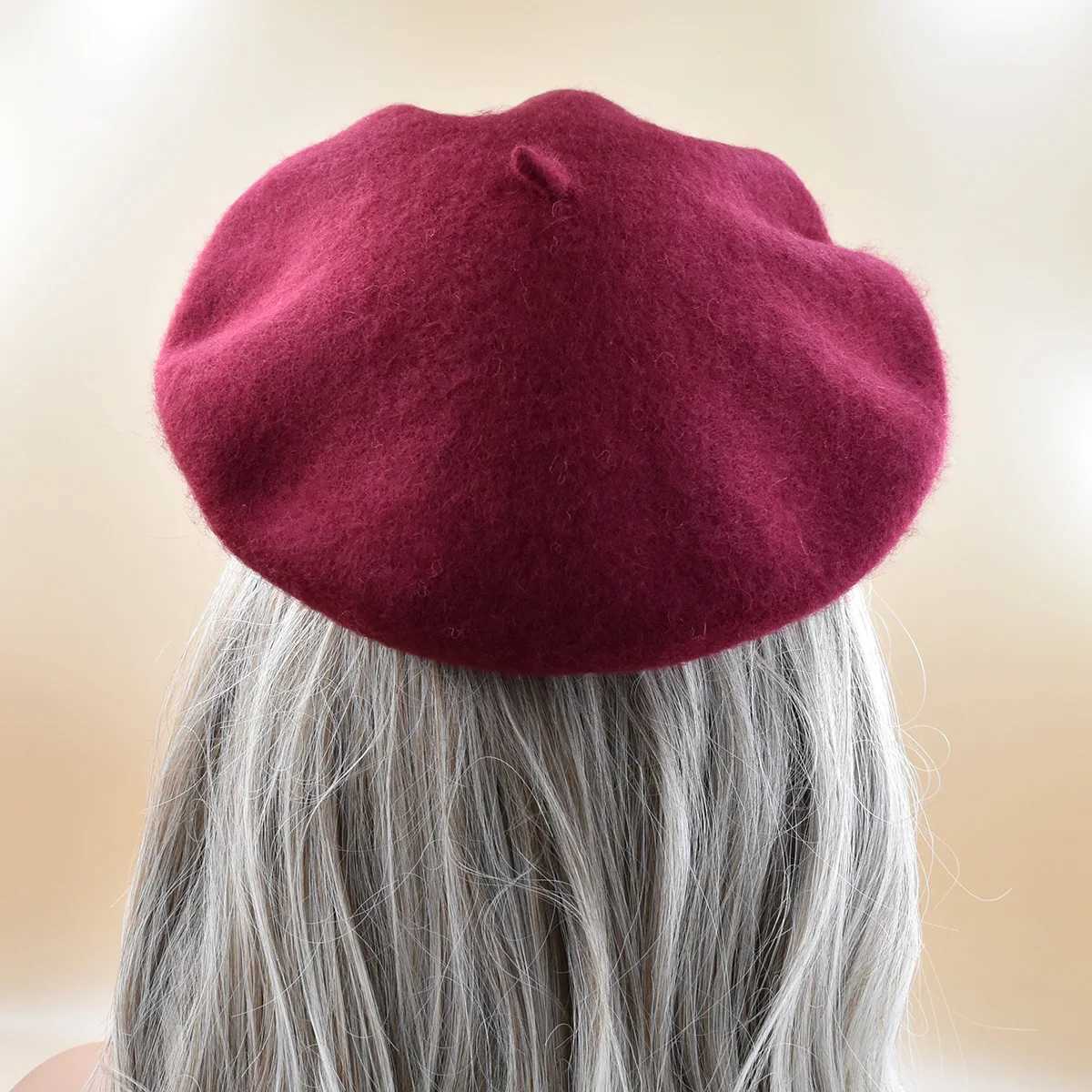 New Women black pink Berets Hat Fashion Solid Color Wool Knitted With Ladies Beanie Beret Hat Warm Autumn and winter CapX240919