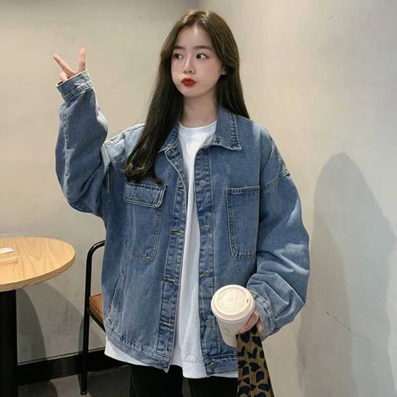 Womens Loose Denim Coat Korean Style Single-Breasted Long Sleeve Jacket Woman 2024 Spring Autumn Vintage Casual Jean Tops MujerX240920