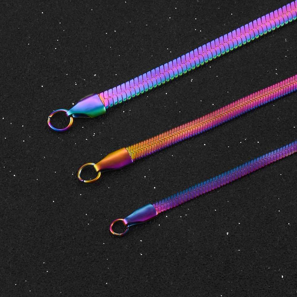 High Quality Men And Women Rainbow Color Stainless Steel Serpentine Necklace Chain Popular Hip Hop JewelryX240919