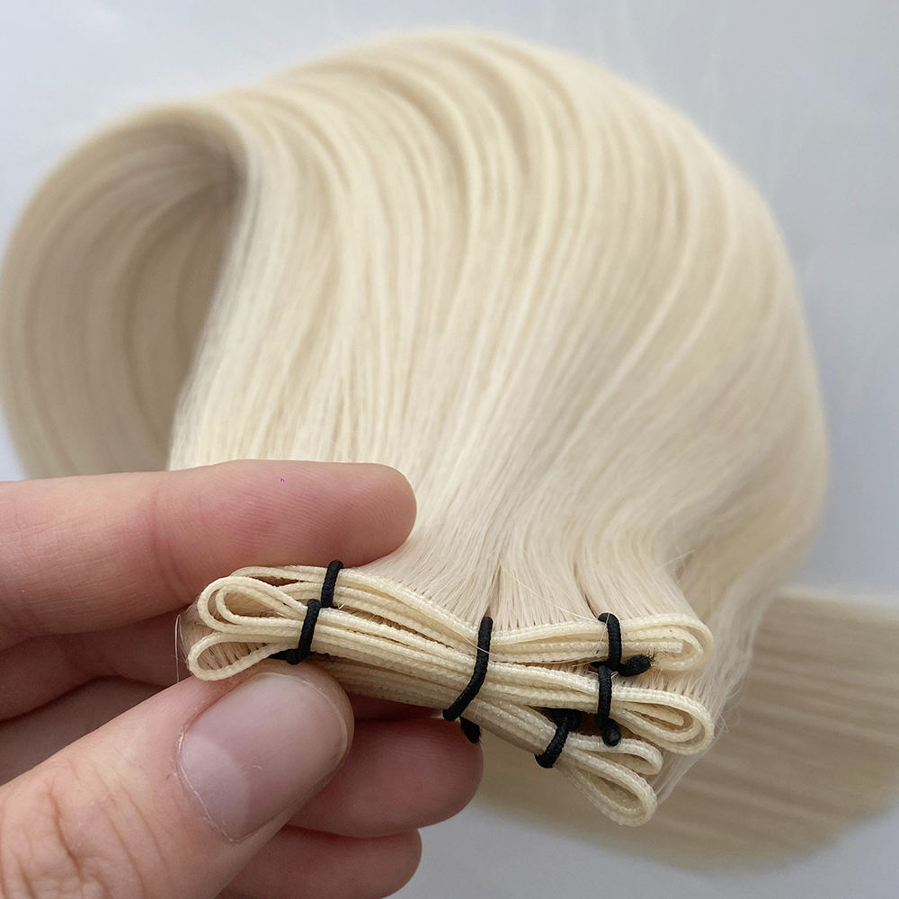 100% European Genius weft Virgin Human Hair Extensions Blonde color Invisible Mini Weft Hair 100g Full Head , Long Lasting 16-18 months