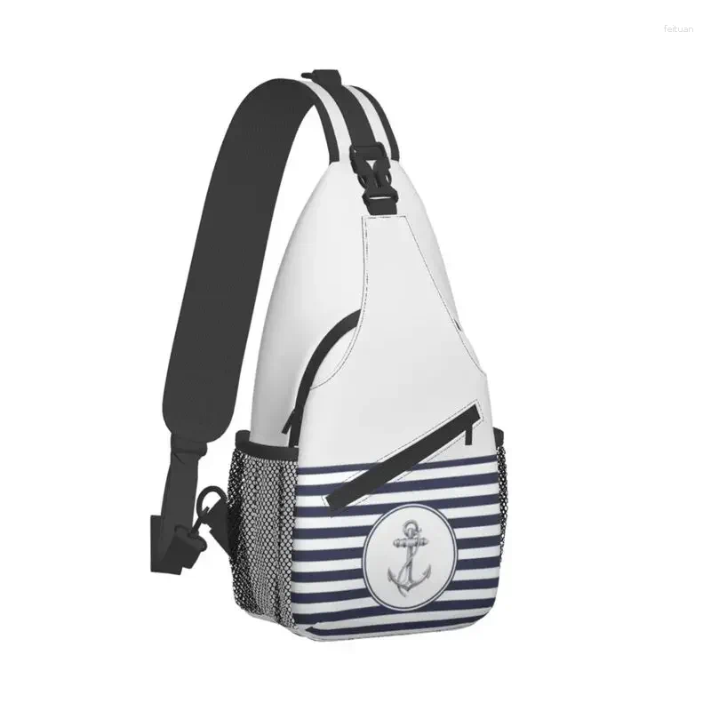 Backpack Custom Blue Stripes Nautical Anchor Sg Crossbody Chest Bag Men Fashion Shoulder For Camping Biking b54a 4